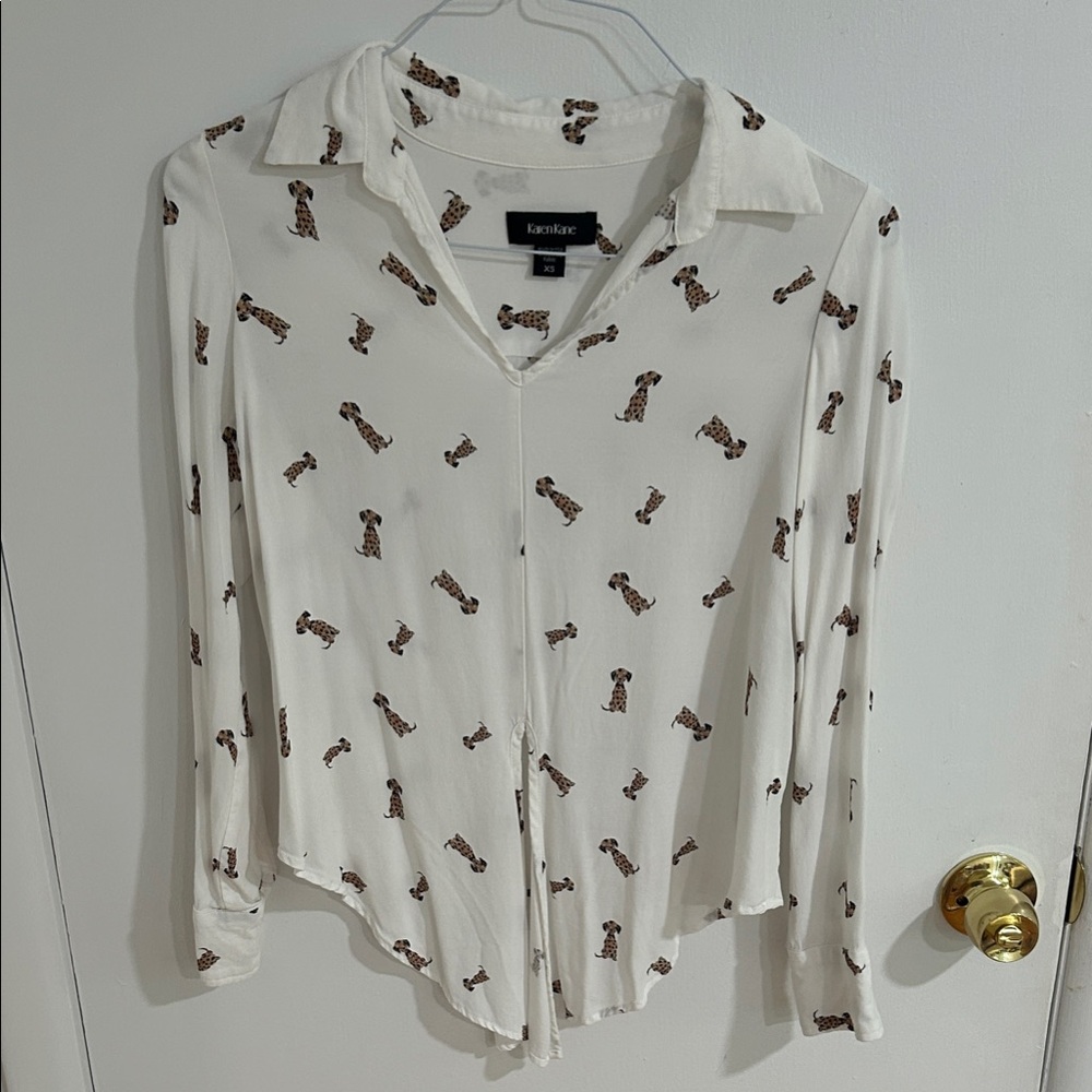 White Long Sleeve Shirt with Dog Print